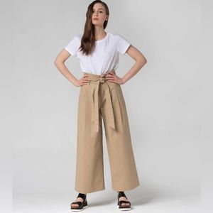 WIDE LEG PANTS high waisted High Rise Belted Cotton Casual Pants For Women SizeM